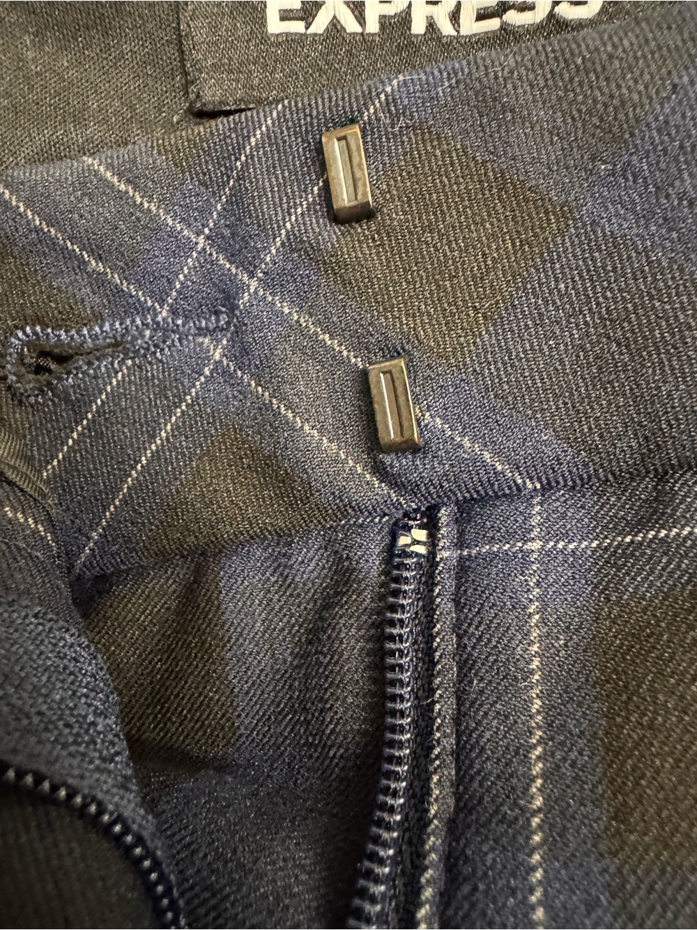 Express Editor Barely Boot Low Rise Pants, size 12 Regular, Blue and Black Plaid - Picture 9 of 11